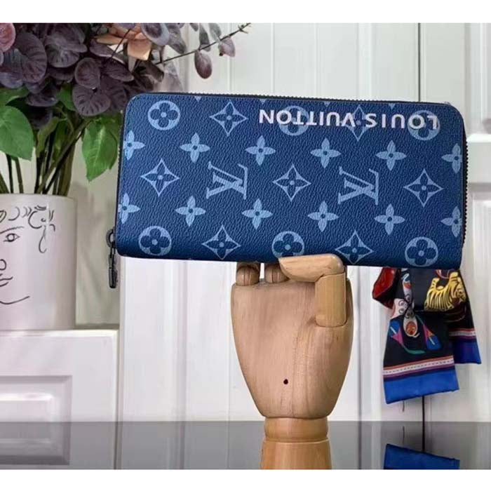 Louis Vuitton LV Unisex Zippy Vertical Wallet Atlantic Blue Monogram Coated Canvas