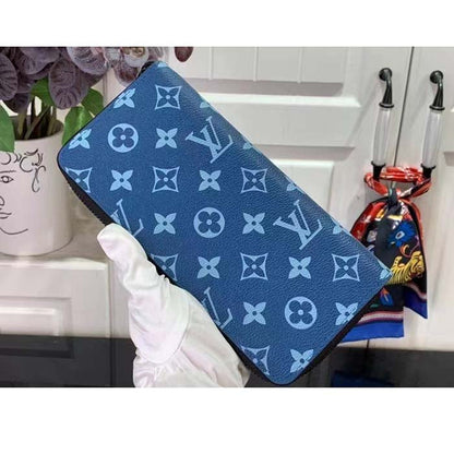 Louis Vuitton LV Unisex Zippy Vertical Wallet Atlantic Blue Monogram Coated Canvas