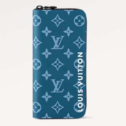 Louis Vuitton LV Unisex Zippy Vertical Wallet Atlantic Blue Monogram Monogram Coated Canvas