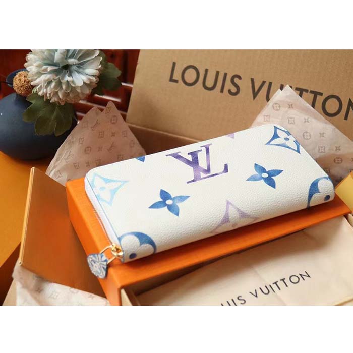 Louis Vuitton LV Unisex Zippy Wallet Blue Monogram Coated Canvas Zip Closure