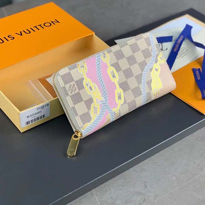 Louis Vuitton LV Unisex Zippy Wallet Damier Azur Coated Canvas Cowhide Leather