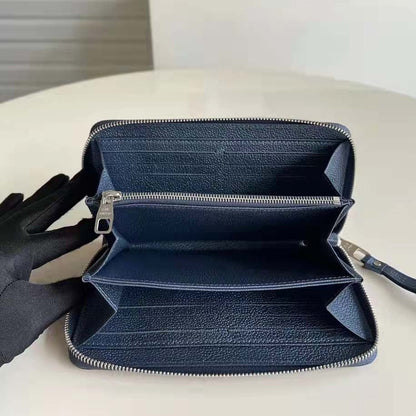 Louis Vuitton LV Unisex Zippy Wallet Navy Nacre Embossed Grained Cowhide Leather