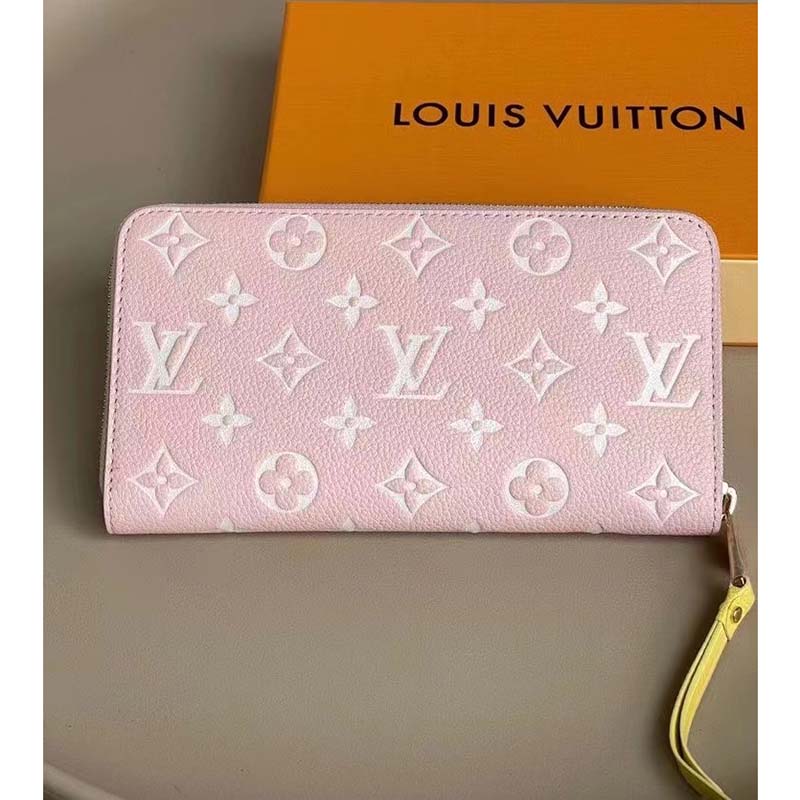 Louis Vuitton LV Unisex Zippy Wallet Pink Monogram Empreinte Embossed Supple Grained Cowhide
