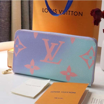 Louis Vuitton LV Unisex Zippy Wallet Sunrise Pastel Monogram Coated Canvas Cowhide