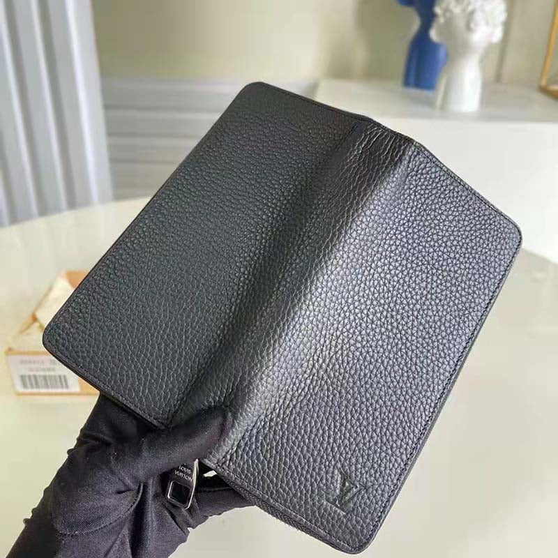 Louis Vuitton LV Unisex Zippy Wallet Vertical Taiga Black Cowhide Leather