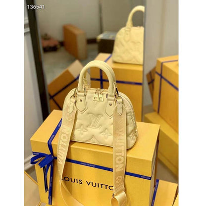 Louis Vuitton LV Women Alma BB Handbag Banana Yellow Quilted Embroidered Calf