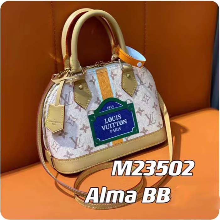 Louis Vuitton LV Women Alma BB Handbag Beige Ocher Monopaname Coated Canvas Cowhide Leather