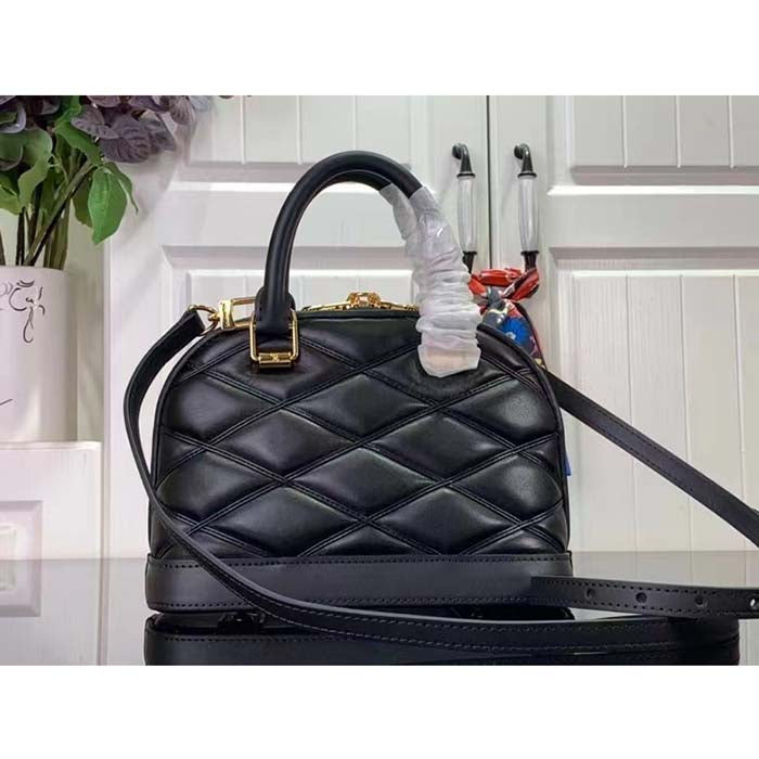 Louis Vuitton LV Women Alma BB Handbag Black Lamb Cowhide Leather