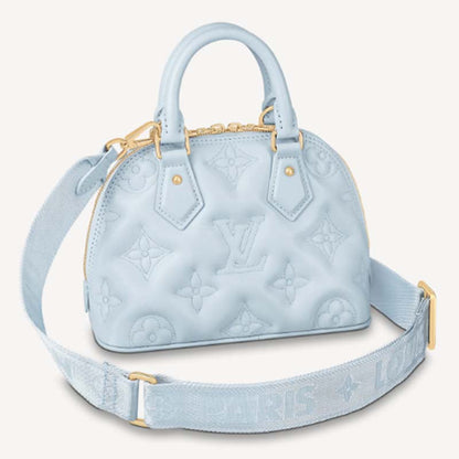 Louis Vuitton LV Women Alma BB Handbag Blue Quilted Embroidered Smooth Calf
