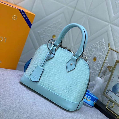 Louis Vuitton LV Women Alma BB Handbag Turquoise Blue Epi Grained Cowhide Leather