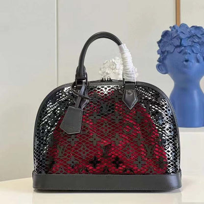 Louis Vuitton LV Women Alma PM Handbag Black Patent Calfskin Cowhide Leather