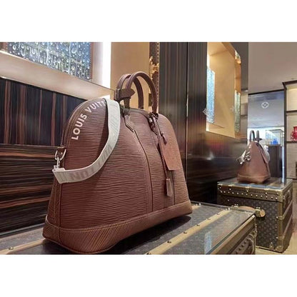 Louis Vuitton LV Unisex Alma Travel GM Cognac Calf Leather Double Zip Closure