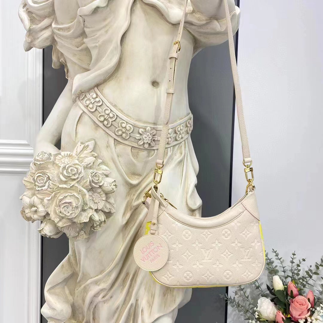 Louis Vuitton LV Women Bagatelle Beige Handbag Printed Embossed Grained Cowhide Leather