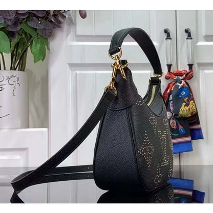 Louis Vuitton LV Women Bagatelle Black Handbag Black Monogram Empreinte Grained Cowhide Leather Studs