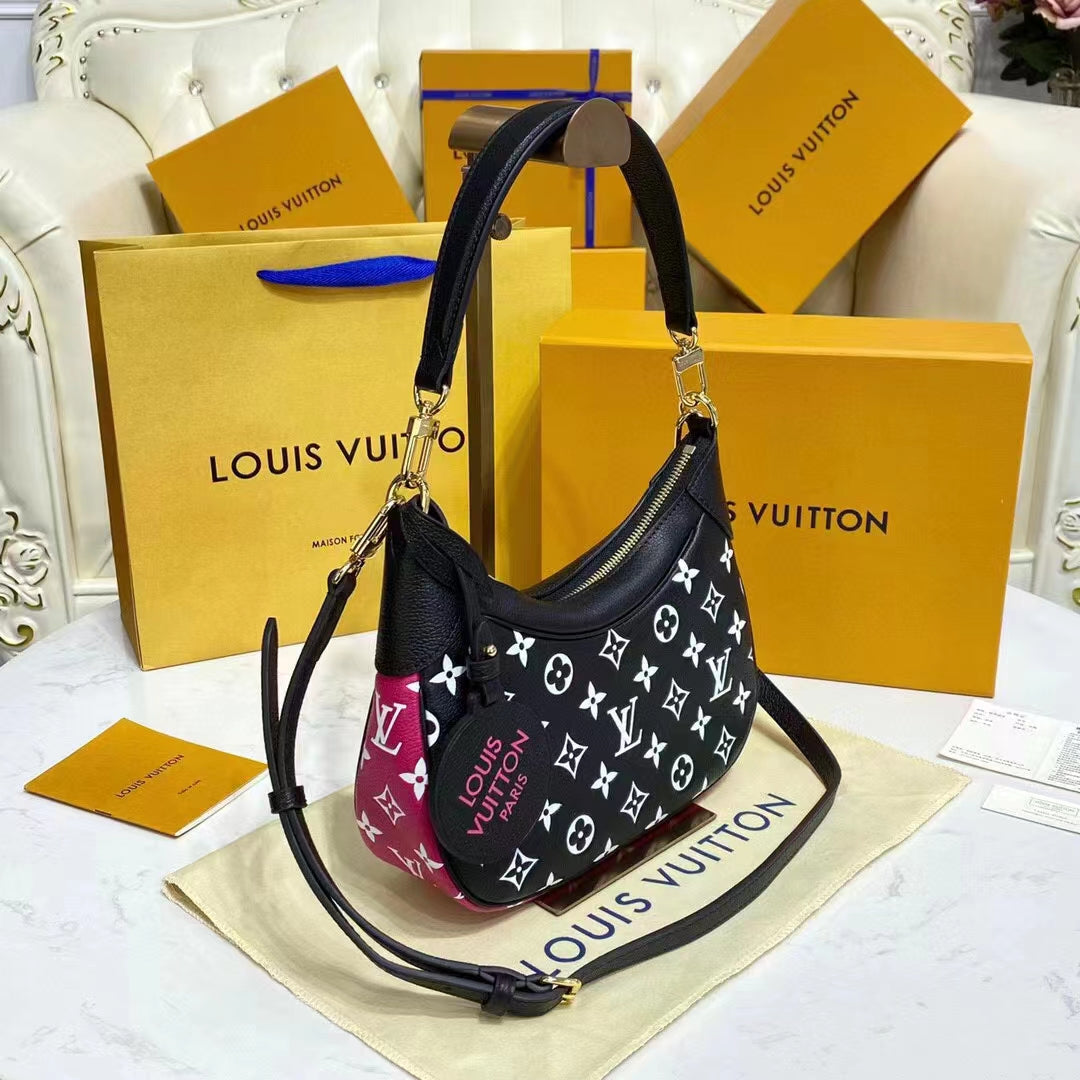 Louis Vuitton LV Women Bagatelle Black Handbag Printed Embossed Grained Cowhide Leather
