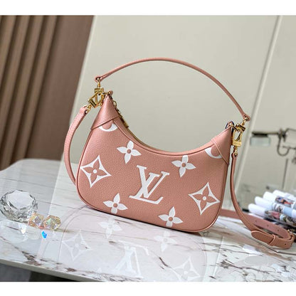 Louis Vuitton LV Women Bagatelle Mini Hobo Handbag Pink Embossed Grained Cowhide Leather