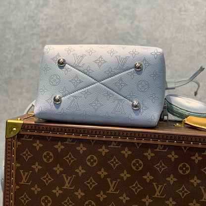 Louis Vuitton LV Women Bella Bucket Bag Olympe Blue Perforated Mahina Calf Leather