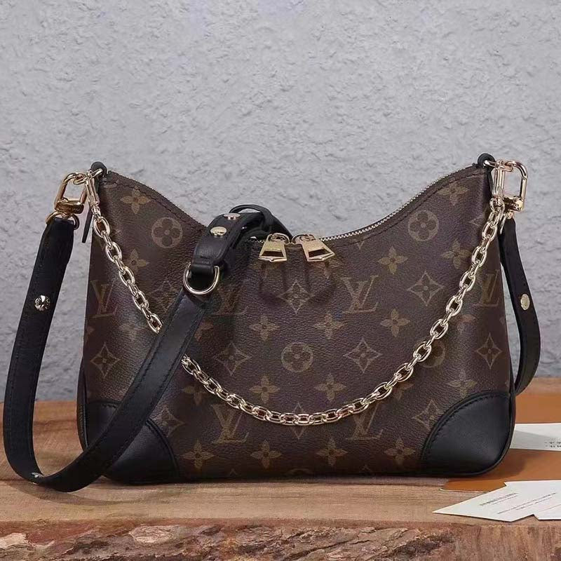Louis Vuitton LV Women Boulogne Handbag Black Brown Monogram Coated Canvas