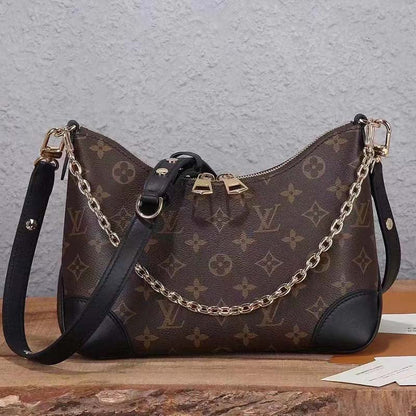 Louis Vuitton LV Women Boulogne Handbag Black Brown Monogram Coated Canvas