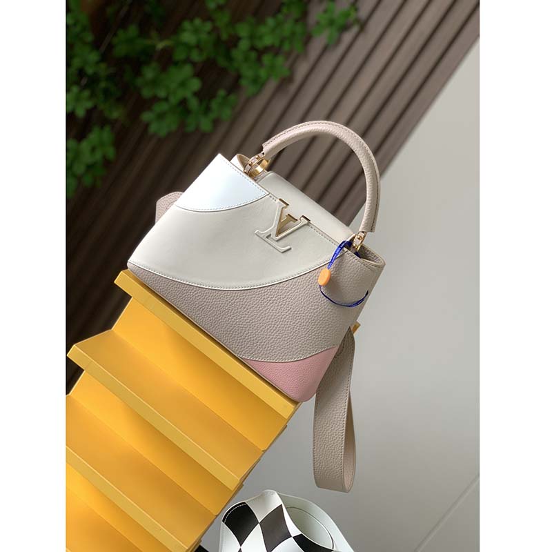 Louis Vuitton LV Women Capucines BB Handbag Beige Taurillon Patent Leather Smooth Calfskin