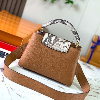 Louis Vuitton LV Women Capucines BB Handbag Brown Taurillon Python Skin Leather