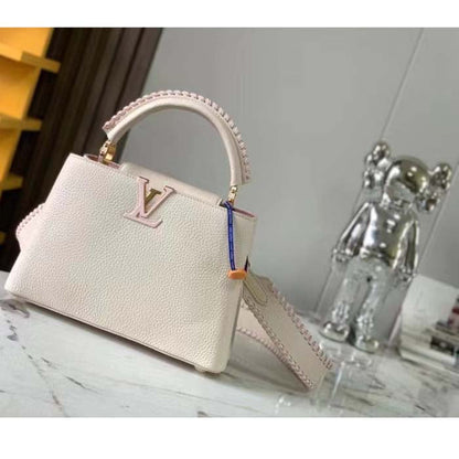 Louis Vuitton LV Women Capucines BB Handbag Cream Beige Pearly Pink Taurillon Cowhide Leather