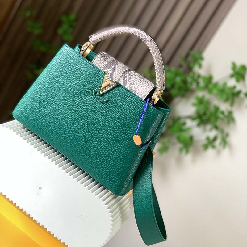 Louis Vuitton LV Women Capucines BB Handbag Green Taurillon Python Skin Leather