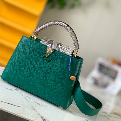 Louis Vuitton LV Women Capucines BB Handbag Green Taurillon Python Skin Leather