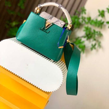 Louis Vuitton LV Women Capucines Mini Handbag Emeraude Green Taurillon Leather Python Skin