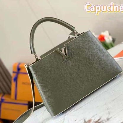 Louis Vuitton LV Women Capucines BB Handbag Kaki Dark Green Taurillon Cowhide Leather
