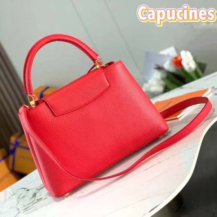 Louis Vuitton LV Women Capucines BB Handbag Scarlet Red Taurillon Cowhide Leather