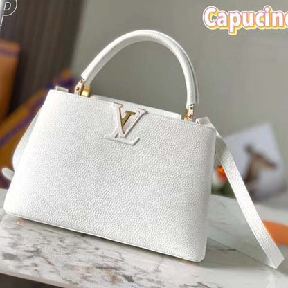 Louis Vuitton LV Women Capucines BB Handbag Snow White Taurillon Cowhide Leather