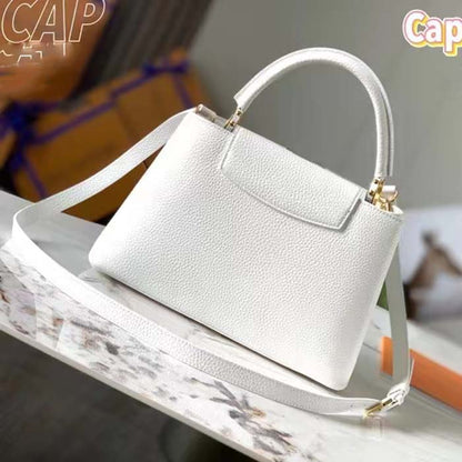Louis Vuitton LV Women Capucines BB Handbag Snow White Taurillon Cowhide Leather