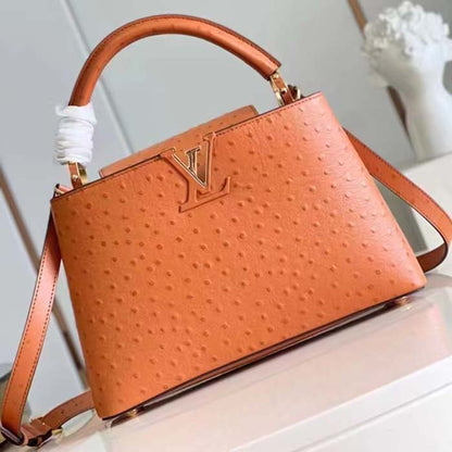 Louis Vuitton LV Women Capucines BB Orange Menthe Mint Ostrich Leather Monogram Flower
