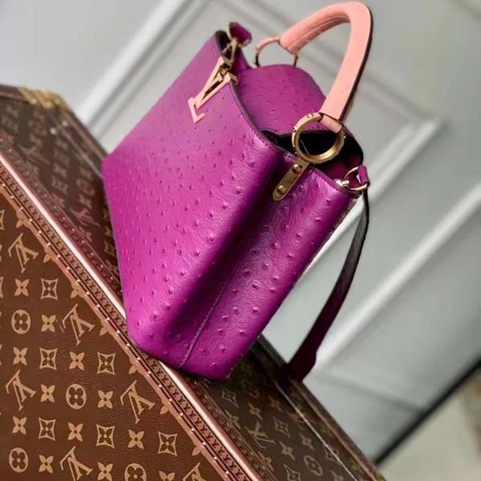 Louis Vuitton LV Women Capucines BB Purple Menthe Mint Ostrich Leather Monogram Flower