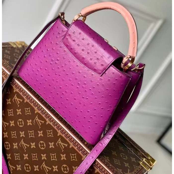 Louis Vuitton LV Women Capucines BB Purple Menthe Mint Ostrich Leather Monogram Flower