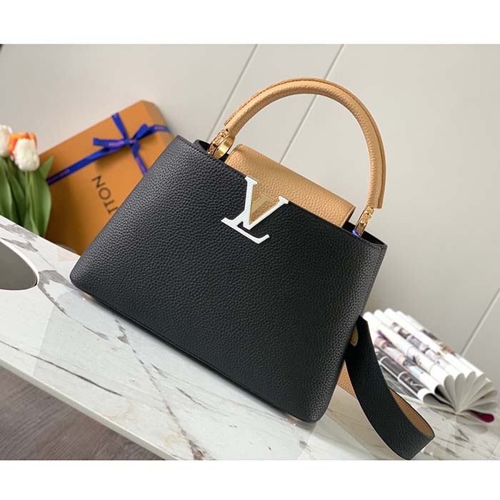 Louis Vuitton LV Women Capucines MM Handbag Black Beige Red Taurillon Leather