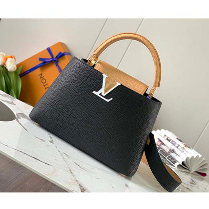 Louis Vuitton LV Women Capucines MM Handbag Black Beige Red Taurillon Leather