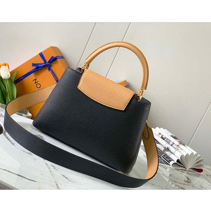 Louis Vuitton LV Women Capucines MM Handbag Black Beige Red Taurillon Leather