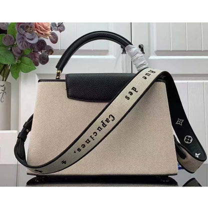 Louis Vuitton LV Women Capucines MM Handbag Black Taurillon Leather Canvas