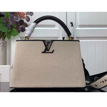 Louis Vuitton LV Women Capucines MM Handbag Black Taurillon Leather Canvas