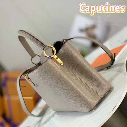 Louis Vuitton LV Women Capucines MM Handbag Galet Gray Taurillon Cowhide Leather