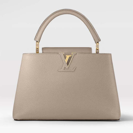 Louis Vuitton LV Women Capucines MM Handbag Galet Gray Taurillon Cowhide Leather