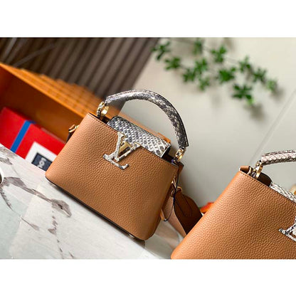 Louis Vuitton LV Women Capucines Mini Handbag Golden Yellow Taurillon Leather Python Skin