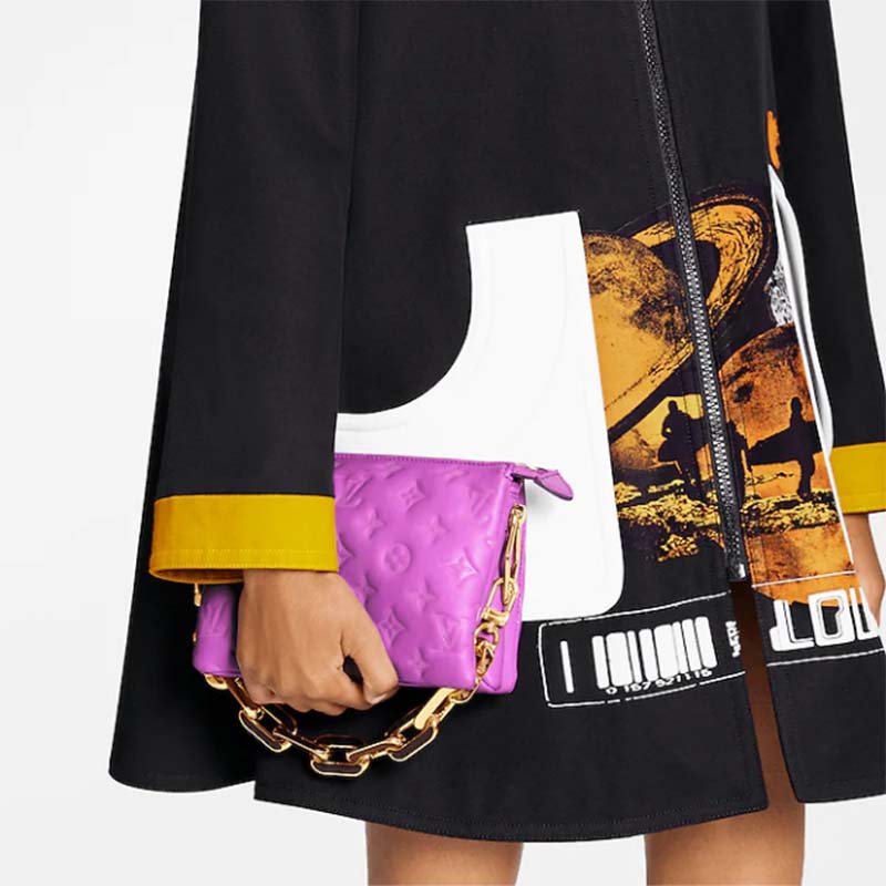 Louis Vuitton LV Women Coussin BB Handbag Orchidee Purple Monogram Embossed Puffy Lambskin