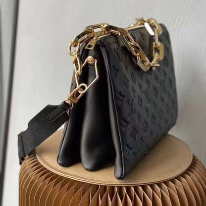 Louis Vuitton LV Women Coussin MM Handbag Black Monogram Embossed Puffy Lambskin