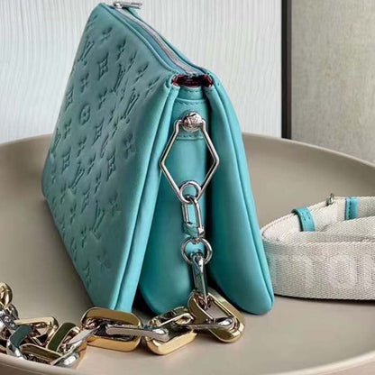 Louis Vuitton LV Women Coussin PM Handbag Azure Blue Lambskin Calfskin Cowhide Leather