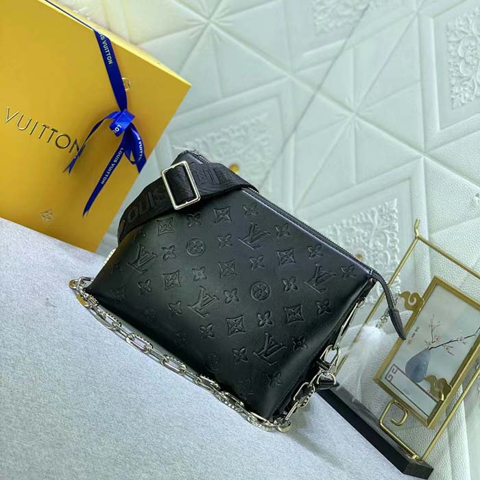 Louis Vuitton LV Women Coussin PM Handbag Black Lambskin Cowhide Leather
