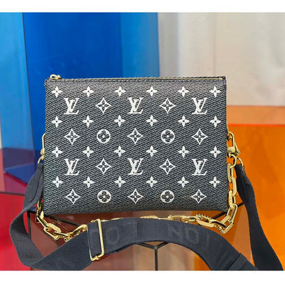 Louis Vuitton LV Women Coussin PM Handbag Blue Lambskin Cowhide Leather Zip Closure