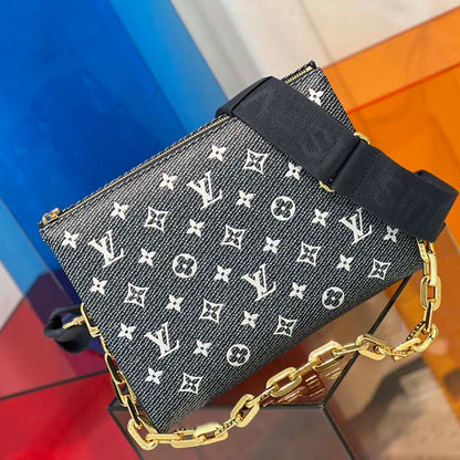 Louis Vuitton LV Women Coussin PM Handbag Blue Lambskin Cowhide Leather Zip Closure